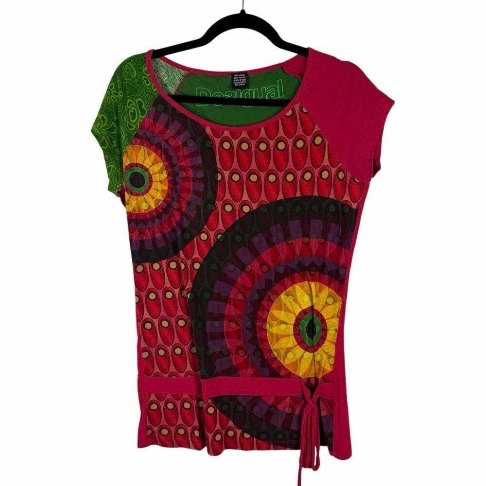 Desigual red t-shirt with yellow accent - size S